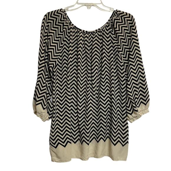 Grand & Greene Pullover Blouse, 3/4 Sleeve, Black & Cream Chevron, Size XL - Picture 2 of 12